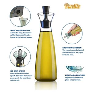 Purelite No Funnel Needed Olive Oil & Vinegar Dispenser Glass Cruet Bottle for Kitchen | Silicone Cap Keeps Oil Fresh Longer | 17 ounce cruet (Clear)