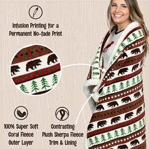 LazyOne Soft Polyester Sherpa Throw Blanket, Plaid and Animal Designs, One Size, Warm, Cozy (Bear Fair Isle)