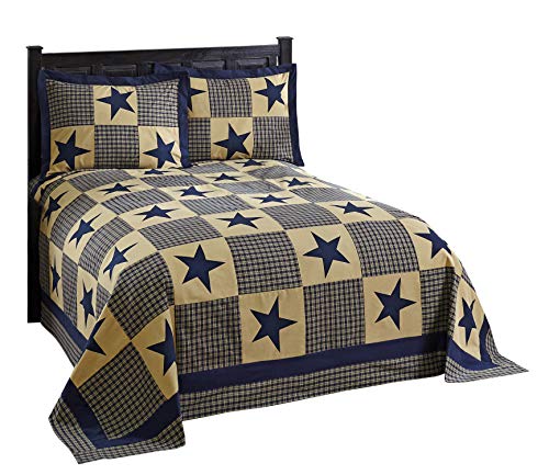 Better Trends Star Collection in Printed Americana Design 100% Cotton, Full/Double Bedspread Set, Blue Gold