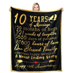 gifts for 10th anniversary blanket, 10 year wedding anniversary couple gifts for dad mom grandparents-blanket for couples, valentine, birthday, soft and cozy throw blanket 50x60 inch