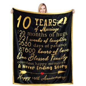 Gifts for 10th Anniversary Blanket, 10 Year Wedding Anniversary Couple Gifts for Dad Mom Grandparents-Blanket for Couples, Valentine, Birthday, Soft and Cozy Throw Blanket 50x60 Inch