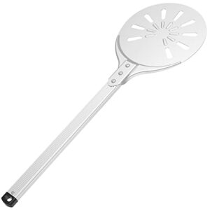 pizza turning peel 8-inch round head pizza turner, anodized aluminum perforated pizza peel spinner with long handle, pizza oven accessories
