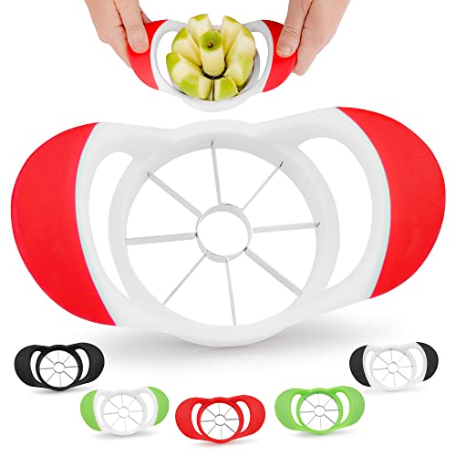 Zulay 8 Blade Apple Slicer and Corer - Easy Grip Apple Cutter With Stainless Steel Blades - Fast Usage Apple Corer And Slicer Tool That Saves Time & Effort (Cherry Red & White)