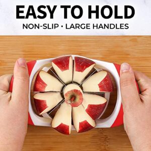 Zulay 8 Blade Apple Slicer and Corer - Easy Grip Apple Cutter With Stainless Steel Blades - Fast Usage Apple Corer And Slicer Tool That Saves Time & Effort (Cherry Red & White)