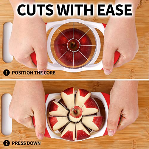 Zulay 8 Blade Apple Slicer and Corer - Easy Grip Apple Cutter With Stainless Steel Blades - Fast Usage Apple Corer And Slicer Tool That Saves Time & Effort (Cherry Red & White)