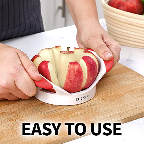 Zulay 8 Blade Apple Slicer and Corer - Easy Grip Apple Cutter With Stainless Steel Blades - Fast Usage Apple Corer And Slicer Tool That Saves Time & Effort (Cherry Red & White)