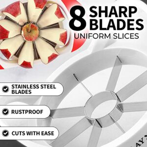 Zulay 8 Blade Apple Slicer and Corer - Easy Grip Apple Cutter With Stainless Steel Blades - Fast Usage Apple Corer And Slicer Tool That Saves Time & Effort (Cherry Red & White)