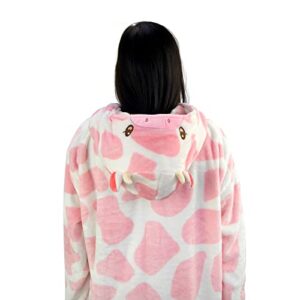 Plushible Wearable Blanket - Blanket Hoodie for Teens & Women - Oversized Hooded Animal Blankets - Cozy & Comfy Front Pocket & Long Sleeves - Strawberry Cow Hood - Valentines Day Gifts