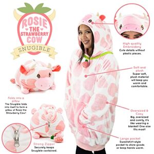 Plushible Wearable Blanket - Blanket Hoodie for Teens & Women - Oversized Hooded Animal Blankets - Cozy & Comfy Front Pocket & Long Sleeves - Strawberry Cow Hood - Valentines Day Gifts