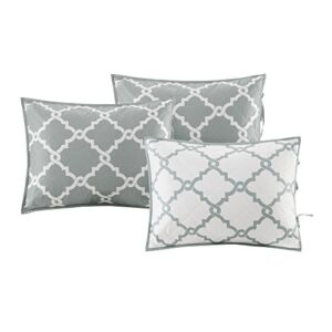 Madison Park Essentials Merritt Reversible Daybed Cover-Fretwork Print, Diamond Quilting All Season Cozy Bedding with Bedskirt, Matching Shams, Decorative Pillow, 75"x39", Grey 6 Piece