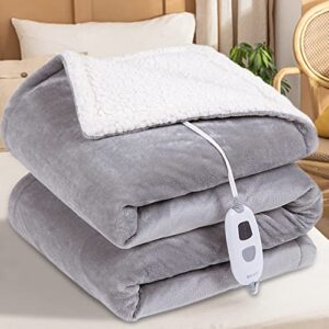 shilucheng heated twin blanket, electric blanket 62" x 84", warm fleece & sherpa blanket reversible, fast heating with 4 temperature levels & 6hrs auto off, machine washable (grey)