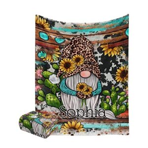 western gnome sunflowers personalized blankets throw bed sofa couch blankets traveling camping hiking soft cozy 50 x 60 inch