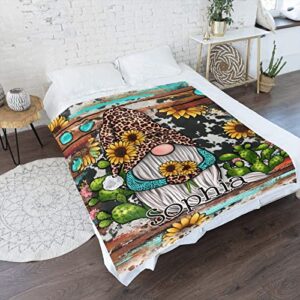 Western Gnome Sunflowers Personalized Blankets Throw Bed Sofa Couch Blankets Traveling Camping Hiking Soft Cozy 50 x 60 Inch