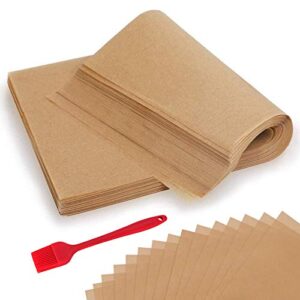 300 pcs parchment paper sheets - oamceg 12x16 inch no chemical non-stick unbleached pre-cut parchment paper with a silicone brush, for baking grilling air fryer steaming bread cup cake cookie