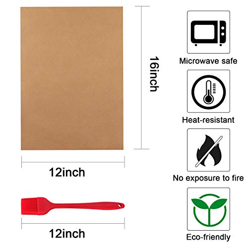 300 PCS Parchment Paper Sheets - OAMCEG 12x16 Inch No Chemical Non-Stick Unbleached Pre-Cut Parchment Paper with a Silicone Brush, for Baking Grilling Air Fryer Steaming Bread Cup Cake Cookie