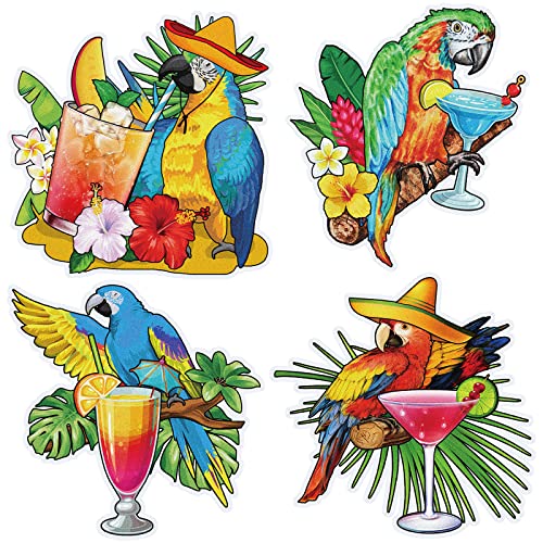 4 Pieces Margarita Parrot Magnets Tropical Drink Cruise Door Decorations Drinking Parrot Cruise Door Magnets for Carnival Cruise Refrigerator Door (Wine Glass Theme)