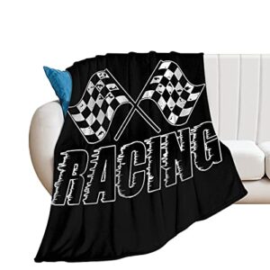 xkawpc racing checkered flags super soft flannel blanket lightweight comfortable throw for home bed couch sofa 50inx60in, throw blanket, white-style1