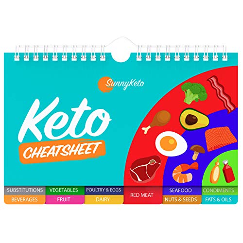 SunnyKeto Keto Diet Cheat Sheet Quick Guide Fridge Magnet Reference Charts for Ketogenic Diet Foods - Including Meat & Nuts, Fruit & Veg, Dairy, Oils & Condiments (14 Page Guide)