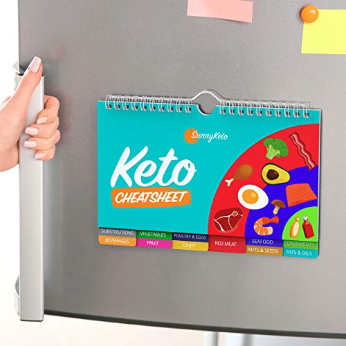 SunnyKeto Keto Diet Cheat Sheet Quick Guide Fridge Magnet Reference Charts for Ketogenic Diet Foods - Including Meat & Nuts, Fruit & Veg, Dairy, Oils & Condiments (14 Page Guide)