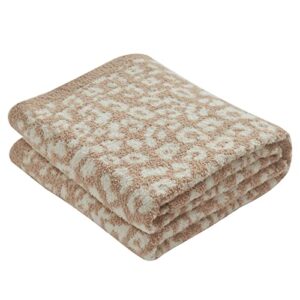 leopard/cheetah print throw blanket, fuzzy soft plush stretchy knitted throw blanket, for bed and couch, khaki & cream, 60" l x 50" w, mid-weight (3 pounds)