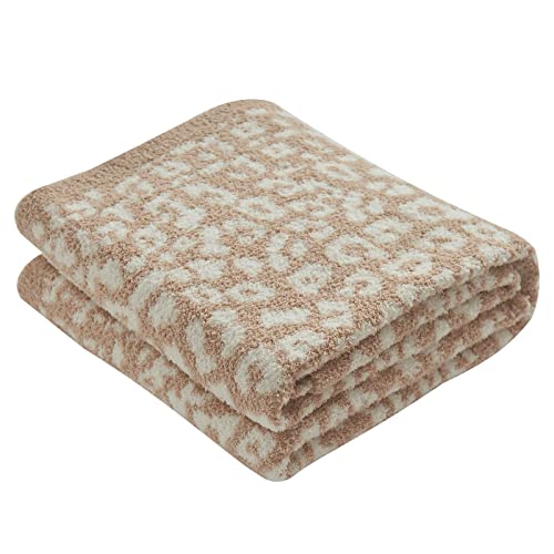 Leopard/Cheetah Print Throw Blanket, Fuzzy Soft Plush Stretchy Knitted Throw Blanket, for Bed and Couch, Khaki & Cream, 60" L x 50" W, Mid-Weight (3 Pounds)