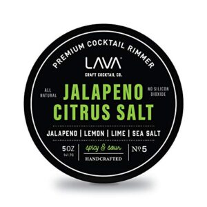 lava premium jalapeno citrus margarita salt cocktail rimmer, all natural spicy margarita rimmer salt, sea salt rocks, real lime, no silicon dioxide, with easy screw-on lid - 6oz