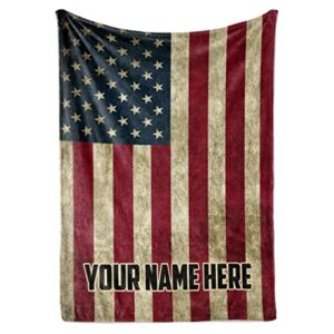 personalized us american flag blanket with stars and stripes, patriotic pride usa full size throw for bed or couch home decor, red, white, and blue america theme, soft and plush (fleece 60x80)