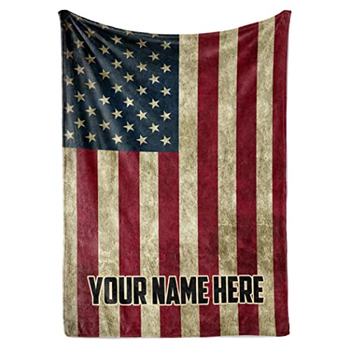 Personalized US American Flag Blanket with Stars and Stripes, Patriotic Pride USA Full Size Throw for Bed or Couch Home Decor, Red, White, and Blue America Theme, Soft and Plush (Fleece 60x80)