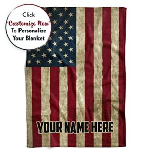 Personalized US American Flag Blanket with Stars and Stripes, Patriotic Pride USA Full Size Throw for Bed or Couch Home Decor, Red, White, and Blue America Theme, Soft and Plush (Fleece 60x80)