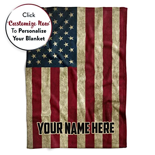 Personalized US American Flag Blanket with Stars and Stripes, Patriotic Pride USA Full Size Throw for Bed or Couch Home Decor, Red, White, and Blue America Theme, Soft and Plush (Fleece 60x80)