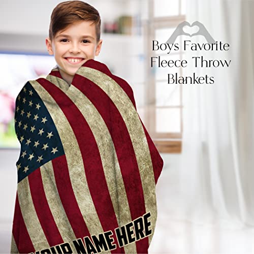 Personalized US American Flag Blanket with Stars and Stripes, Patriotic Pride USA Full Size Throw for Bed or Couch Home Decor, Red, White, and Blue America Theme, Soft and Plush (Fleece 60x80)