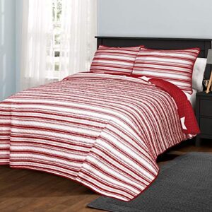 Lush Decor Red Star Quilt-Reversible 2 Piece Pattern Striped Bedding Set with Pillow Shams, Twin