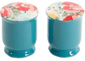 the pioneer woman vintage floral ceramic salt and pepper shaker set,red, white, green