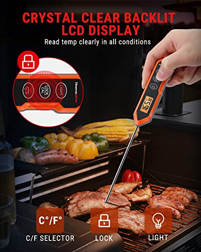 ThermoPro TP15H Waterproof Instant Read Food Thermometer for Cooking, Digital Meat Thermometer Probe with Backlight & Calibration, Cooking Thermometer for Meat Liquids Candy BBQ Oven Turkey