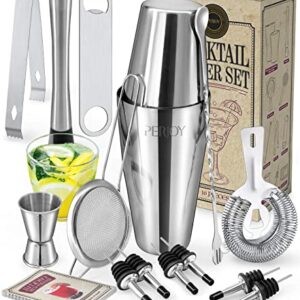 Perjoy Cocktail Shaker Set, 16 Piece Bartender Kit, Cocktail Shaker, Stainless Steel Bar Set Accessories, Coktail Set, Boston Shaker, Drink Mixer Shaker, Bartending Bar Tools with Muddler Spoon Jigger