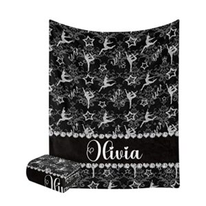 custom blanket personalized gymnastics black soft fleece throw blanket with name for gifts sofa bed 50 x 60 inches