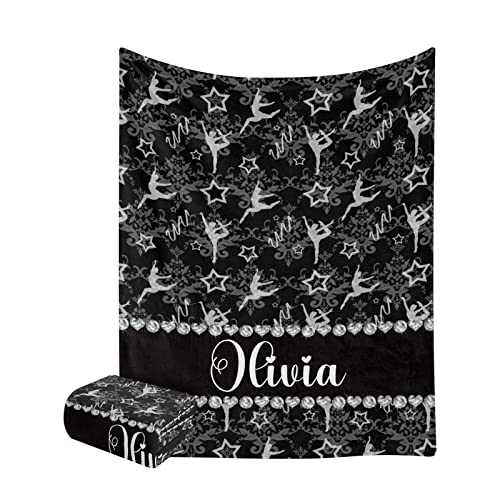 Custom Blanket Personalized Gymnastics Black Soft Fleece Throw Blanket with Name for Gifts Sofa Bed 50 X 60 inches