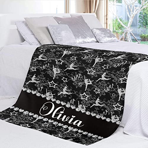 Custom Blanket Personalized Gymnastics Black Soft Fleece Throw Blanket with Name for Gifts Sofa Bed 50 X 60 inches