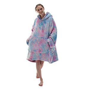 cosusket adult hoodie wearable blanket, tie dye super cozy warm and oversized sherpa blanket hooded for women