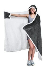 tirrinia sherpa hooded blanket wearable cuddle throw warm cozy sherpa lining 47’x73’/ sherpa throw blanket/