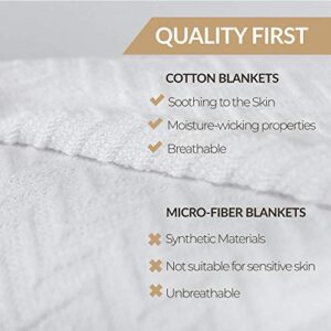 Comfortica Classics 100% Organic Cotton Super-Soft and Breathable Bed/Throw Blanket Herringbone Design - Queen, White