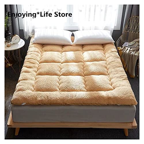 wsqlh Soft Tatami Mattress Lamb Cashmere Fold Adults Bedding Mattress Topper Tatami Thick Warm Mat with Straps Twin Queen King Size Bedding Mattress (Color : Orange, Size : 180x200cm)