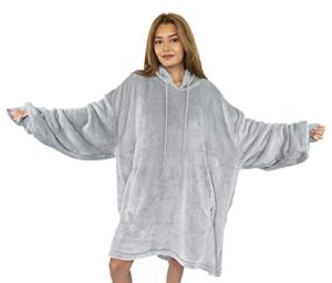 emmandsophie blanket sweatshirt - cozy blanket hoodie - oversized wearable blanket - 2 front pockets - machine washable - adults, women, men,teens (grey)