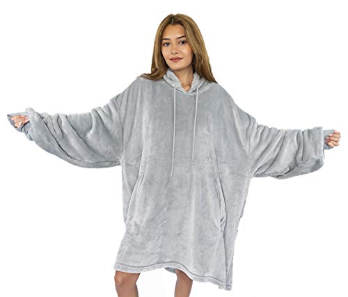 emmandsophie Blanket Sweatshirt - Cozy Blanket Hoodie - Oversized Wearable Blanket - 2 Front Pockets - Machine Washable - Adults, Women, Men,Teens (Grey)