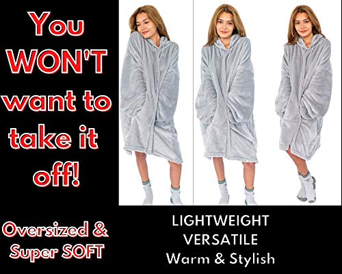 emmandsophie Blanket Sweatshirt - Cozy Blanket Hoodie - Oversized Wearable Blanket - 2 Front Pockets - Machine Washable - Adults, Women, Men,Teens (Grey)