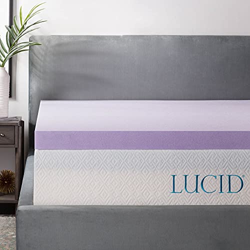 LUCID 3 Inch Lavender Infused Memory Foam Mattress Topper - Ventilated Design - Full Size & Premium Hypoallergenic 100% Waterproof Mattress Protector - Universal Fit, Cotton Terry Top, Full