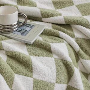 MH MYLUNE HOME Ultra-Soft Checkered Blanket Microfiber Sage Green Checkerboard Blanket Reversible, Plaid Cozy Fuzzy Chessboard Throw Blanket Plush for Bed Couch Sofa (Sage Green, 51"x63")