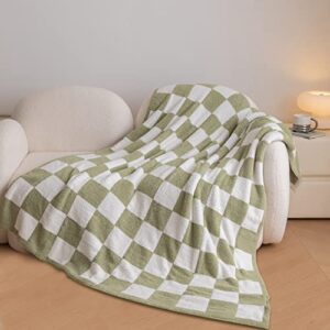 MH MYLUNE HOME Ultra-Soft Checkered Blanket Microfiber Sage Green Checkerboard Blanket Reversible, Plaid Cozy Fuzzy Chessboard Throw Blanket Plush for Bed Couch Sofa (Sage Green, 51"x63")