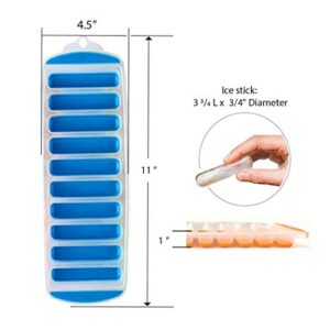 Lily's Home Silicone Narrow Ice Stick Cube Trays with Easy Push and Pop Out Material, Ideal for Sports and Water Bottles, Assorted Bright Colors (11" x 4 1/2" x 1", Set of 3)
