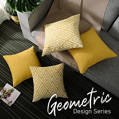 HPUK Decorative Throw Pillow Covers Set of 4 Geometric Design Linen Cushion Cover for Couch Sofa Living Room, 18"x18" inches, Ochre